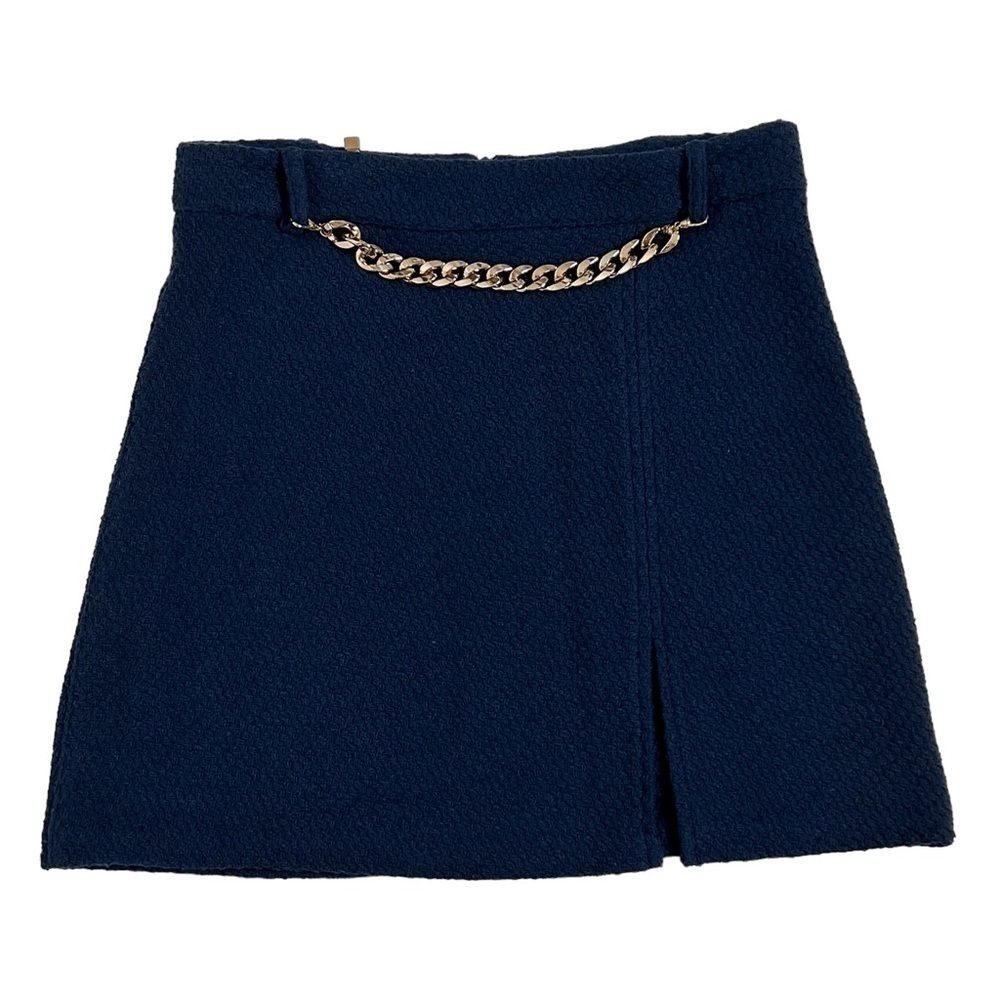 Rinascimento Navy Textured Mini Skirt with Gold Chain